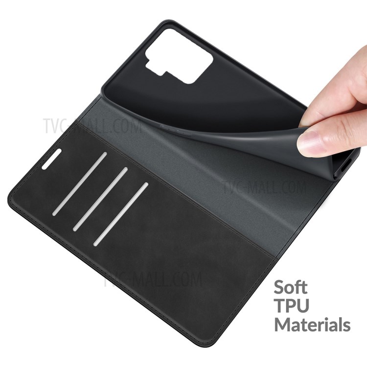 Skin-Touch Auto-absorbed Leather Cover with Wallet Stand for Oppo A94/F19 Pro - Black-4