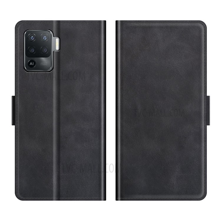 Magnetic Double Clasp Wallet Leather Mobile Phone Case for Oppo A94/F19 Pro Protection Cover with Stand - Black-1