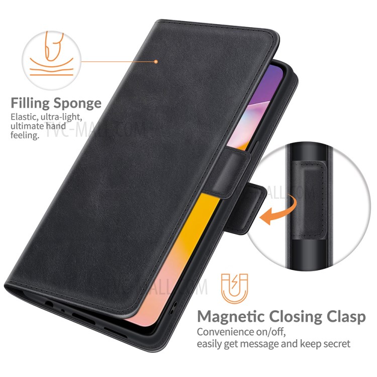 Magnetic Double Clasp Wallet Leather Mobile Phone Case for Oppo A94/F19 Pro Protection Cover with Stand - Black-3