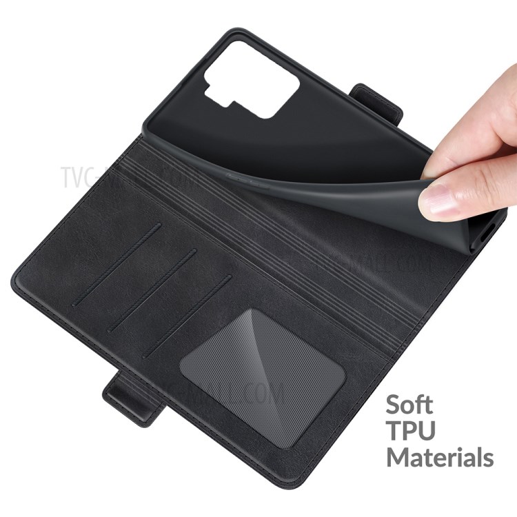 Magnetic Double Clasp Wallet Leather Mobile Phone Case for Oppo A94/F19 Pro Protection Cover with Stand - Black-4