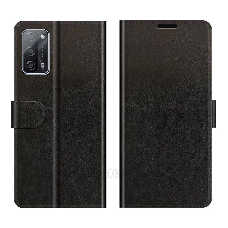 Crazy Horse PU Leather Wallet Case Mobile Phone Standing Cover for Oppo A55 5G - Black-1