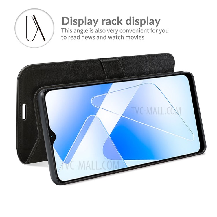 Crazy Horse PU Leather Wallet Case Mobile Phone Standing Cover for Oppo A55 5G - Black-3