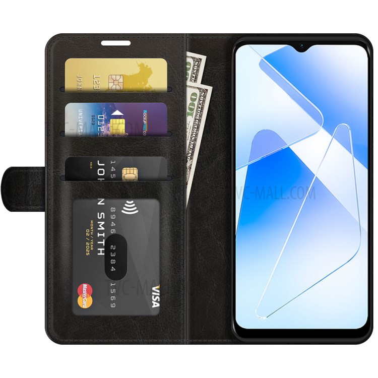 Crazy Horse PU Leather Wallet Case Mobile Phone Standing Cover for Oppo A55 5G - Black-5