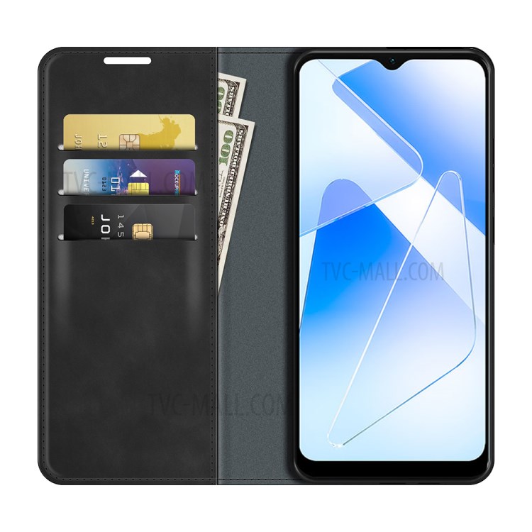 Wallet Stand Design Skin-Touch Leather Case Protective Shell for Oppo A55 5G - Black-5