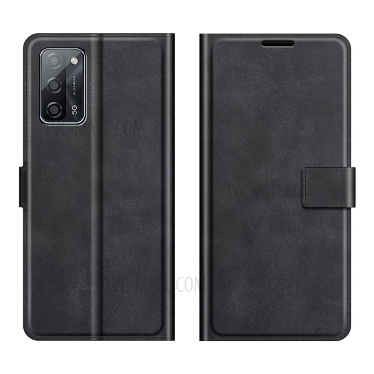 Magnetic Clasp Wallet Stand Leather Protective Case Cellphone Cover for Oppo A55 5G - Black-1