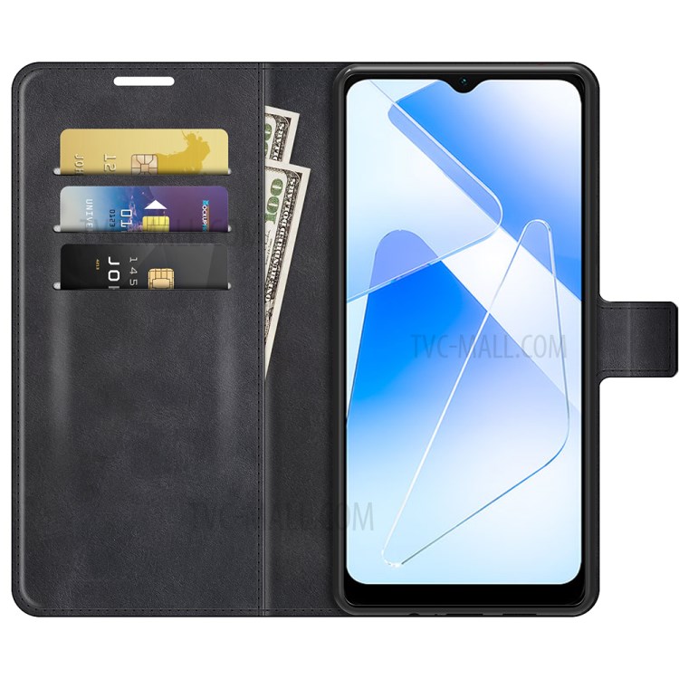 Magnetic Clasp Wallet Stand Leather Protective Case Cellphone Cover for Oppo A55 5G - Black-4