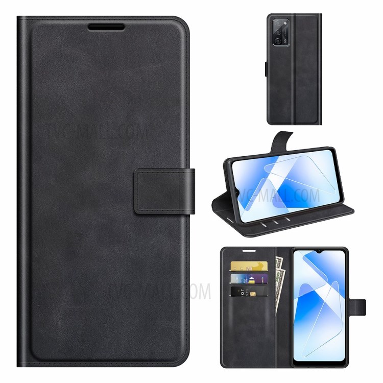 Magnetic Clasp Wallet Stand Leather Protective Case Cellphone Cover for Oppo A55 5G - Black-6