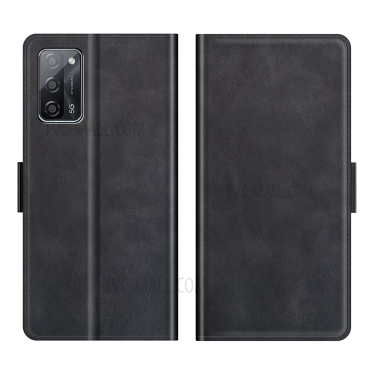 Magnetic Double Clasp PU Leather Wallet Stand Case Shell for Oppo A55 5G - Black-1