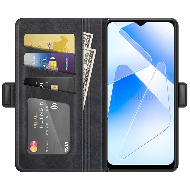 Magnetic Double Clasp PU Leather Wallet Stand Case Shell for Oppo A55 5G - Black-4