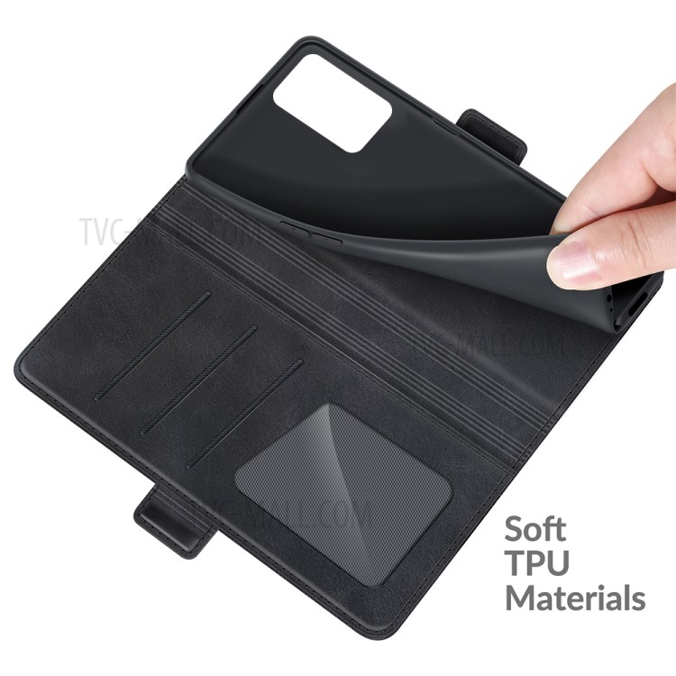 Magnetic Double Clasp PU Leather Wallet Stand Case Shell for Oppo A55 5G - Black-5