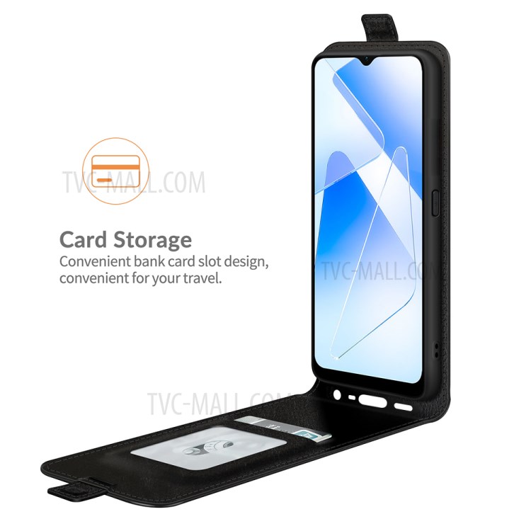 Vertical Flip Crazy Horse Texture Leather Phone Case with Card Holder for Oppo A55 5G - Black-2