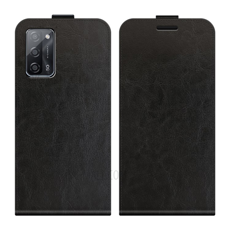 Vertical Flip Crazy Horse Texture Leather Phone Case with Card Holder for Oppo A55 5G - Black-6