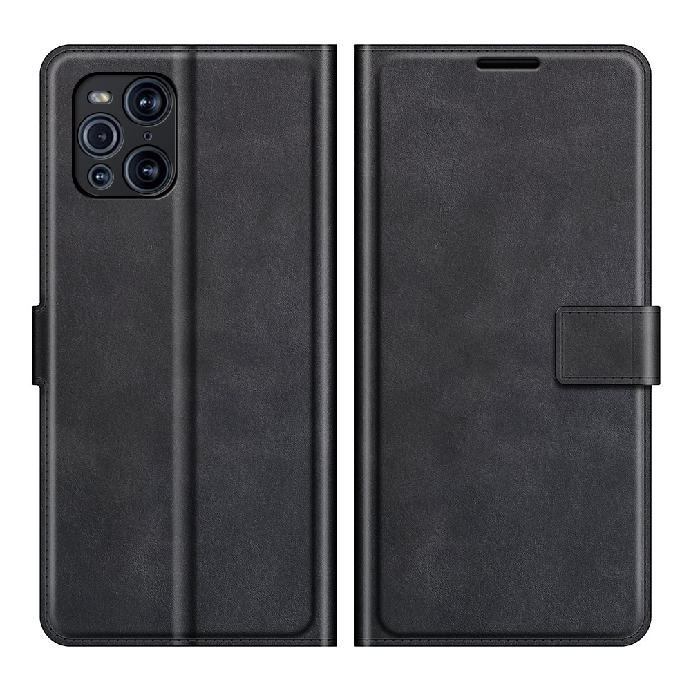 Magnetic Clasp Leather Wallet Standing Protective Case Cover for Oppo Find X3/Find X3 Pro - Black-1