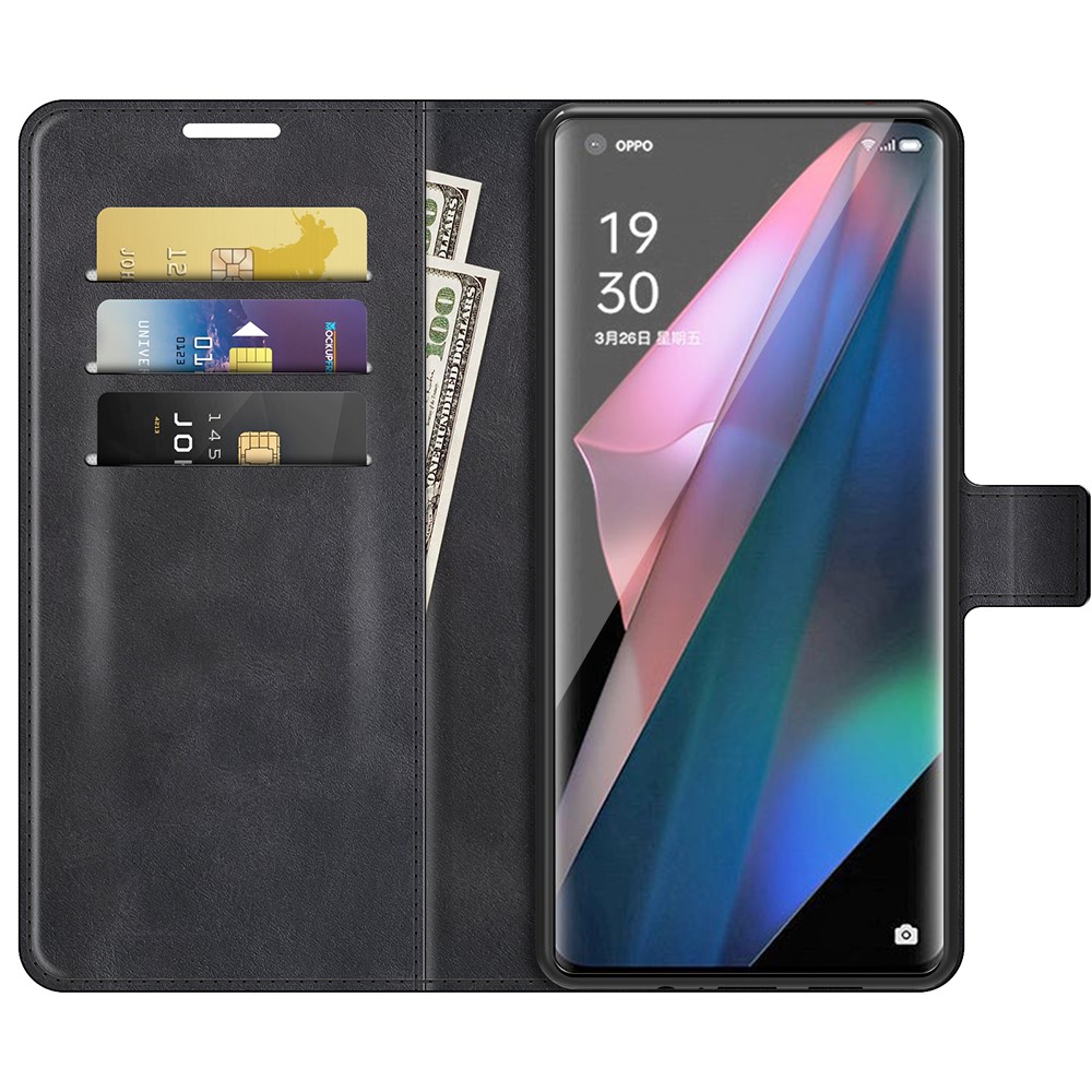 Magnetic Clasp Leather Wallet Standing Protective Case Cover for Oppo Find X3/Find X3 Pro - Black-4