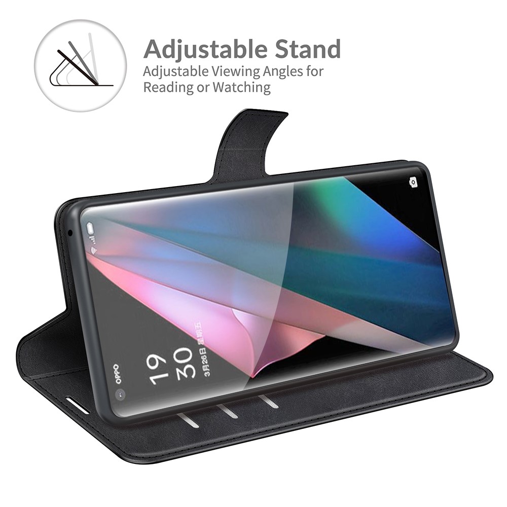Magnetic Clasp Leather Wallet Standing Protective Case Cover for Oppo Find X3/Find X3 Pro - Black-5