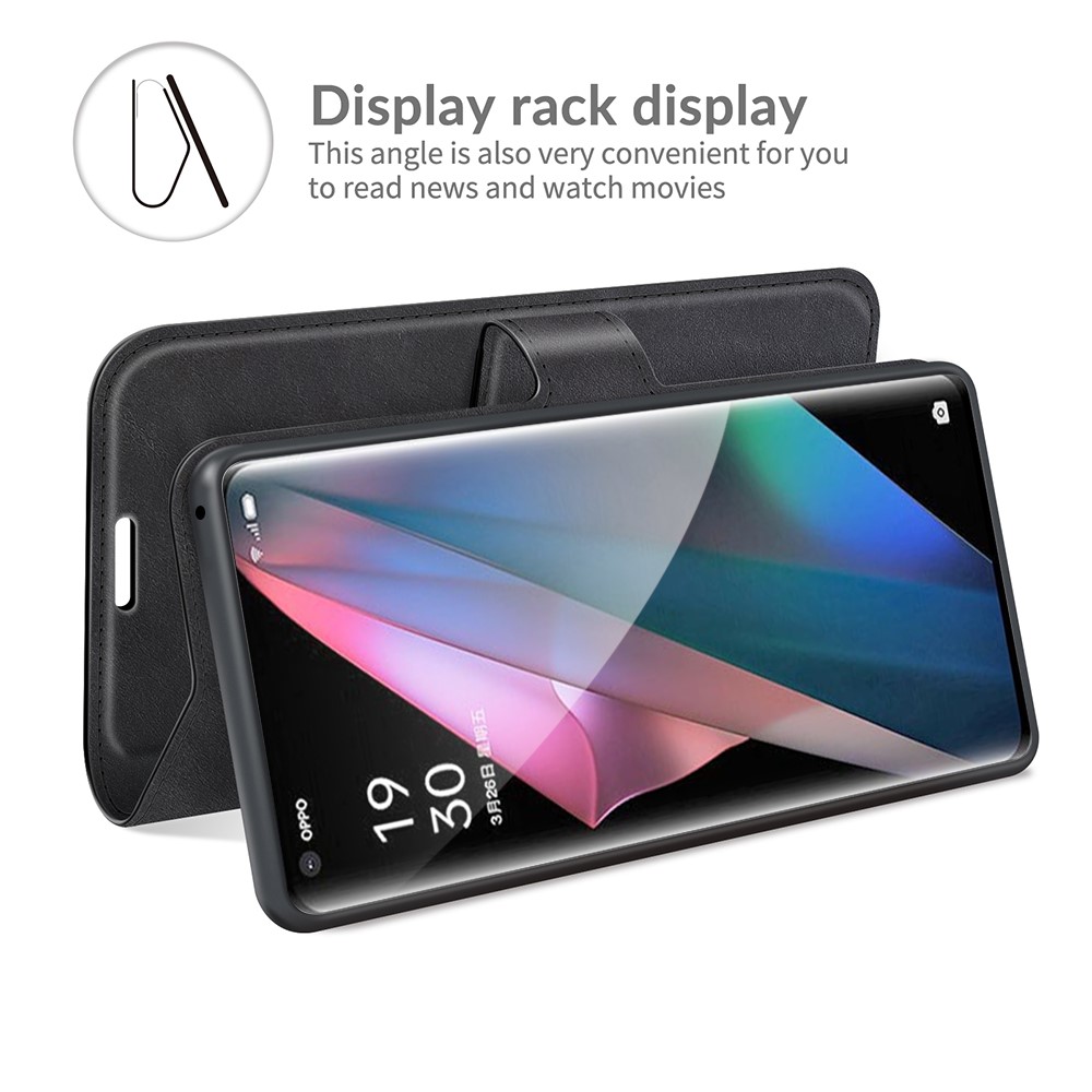Magnetic Clasp Leather Wallet Standing Protective Case Cover for Oppo Find X3/Find X3 Pro - Black-6