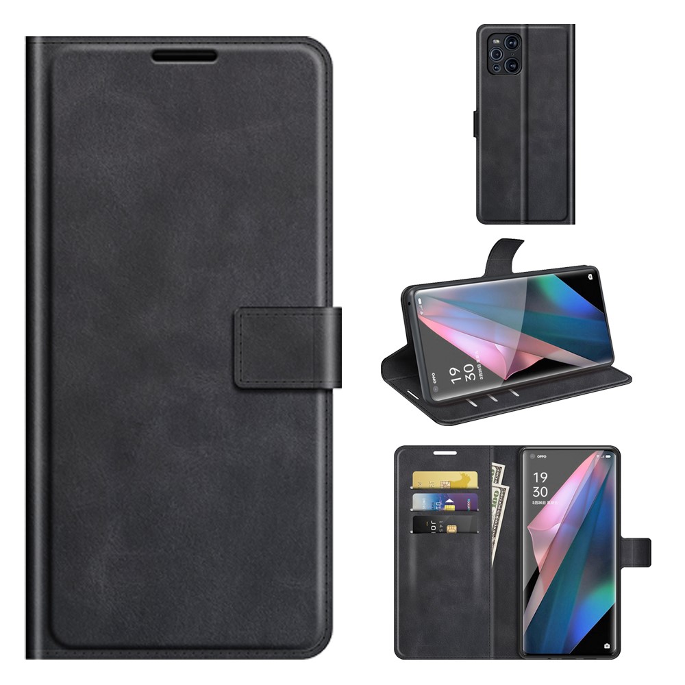 Magnetic Clasp Leather Wallet Standing Protective Case Cover for Oppo Find X3/Find X3 Pro - Black-8
