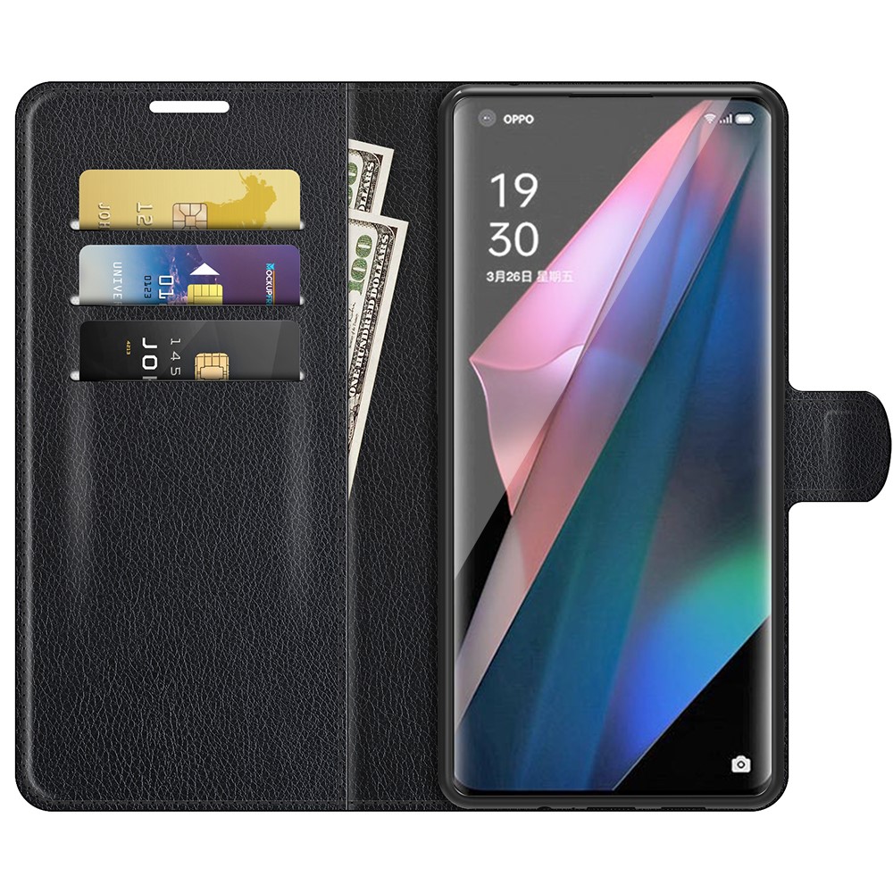Litchi Skin Magnetic Leather Stand Case for Oppo Find X3 Pro / Oppo Find X3 - Black-4