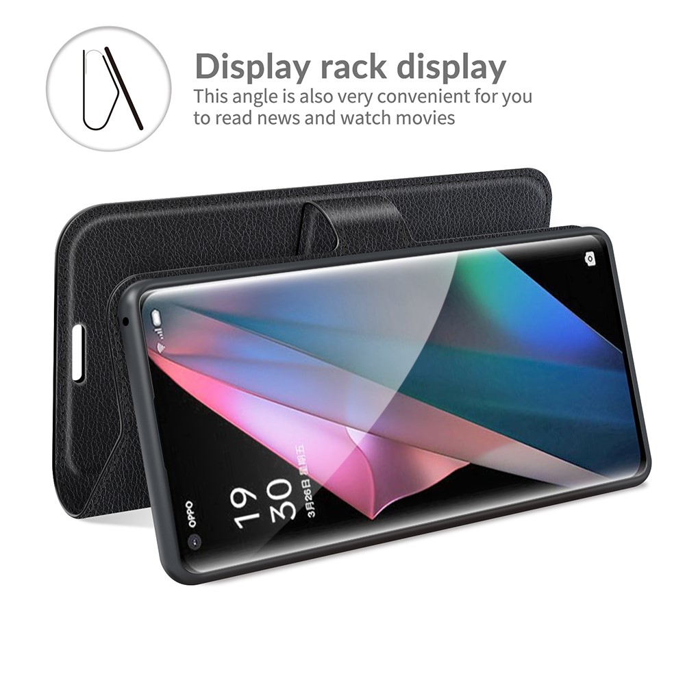Litchi Skin Magnetic Leather Stand Case for Oppo Find X3 Pro / Oppo Find X3 - Black-6