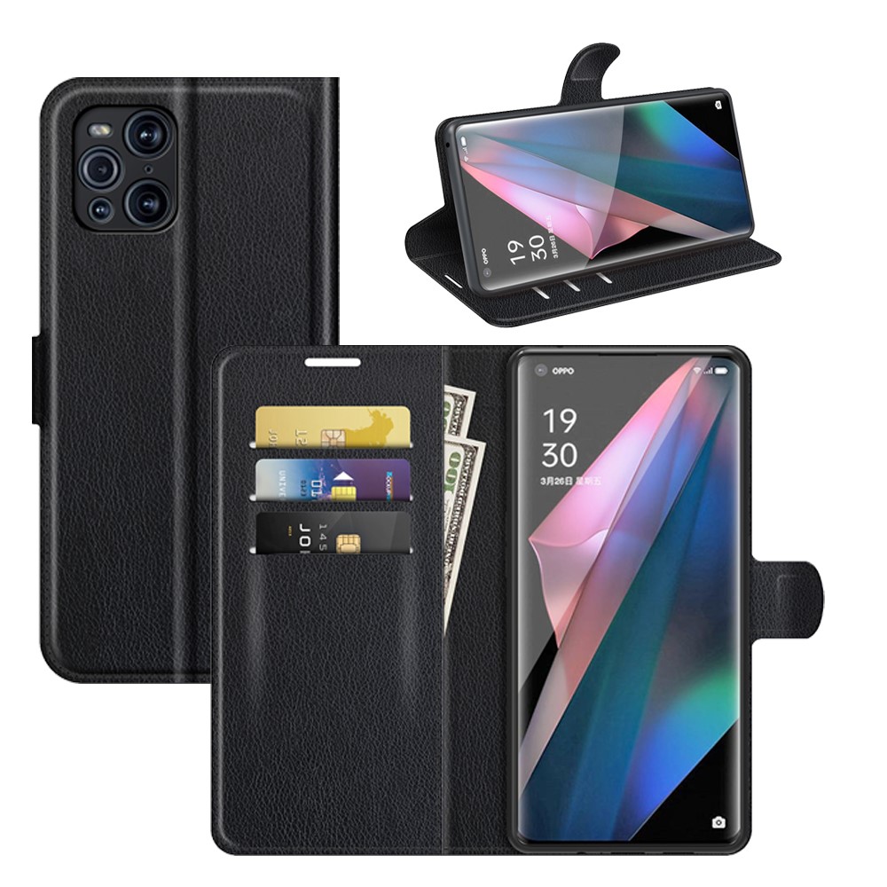 Litchi Skin Magnetic Leather Stand Case for Oppo Find X3 Pro / Oppo Find X3 - Black-8
