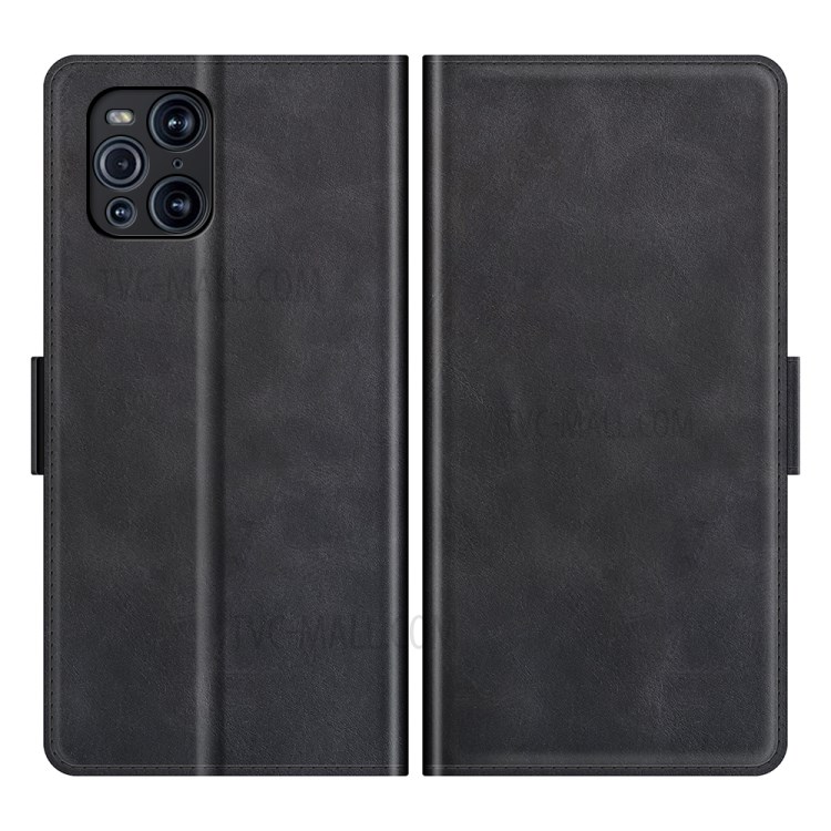 Double Magnetic Clasp Stand Wallet Case with Card Holder for Oppo Find X3/Find X3 Pro - Black-1