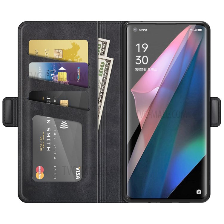 Double Magnetic Clasp Stand Wallet Case with Card Holder for Oppo Find X3/Find X3 Pro - Black-4