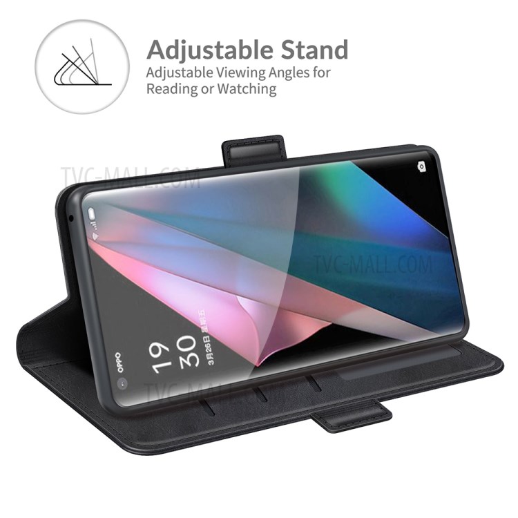 Double Magnetic Clasp Stand Wallet Case with Card Holder for Oppo Find X3/Find X3 Pro - Black-5