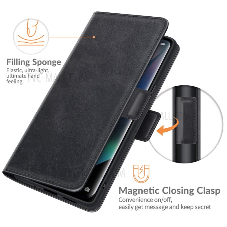Double Magnetic Clasp Stand Wallet Case with Card Holder for Oppo Find X3/Find X3 Pro - Black-6