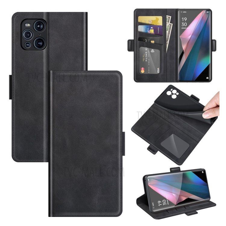 Double Magnetic Clasp Stand Wallet Case with Card Holder for Oppo Find X3/Find X3 Pro - Black-8