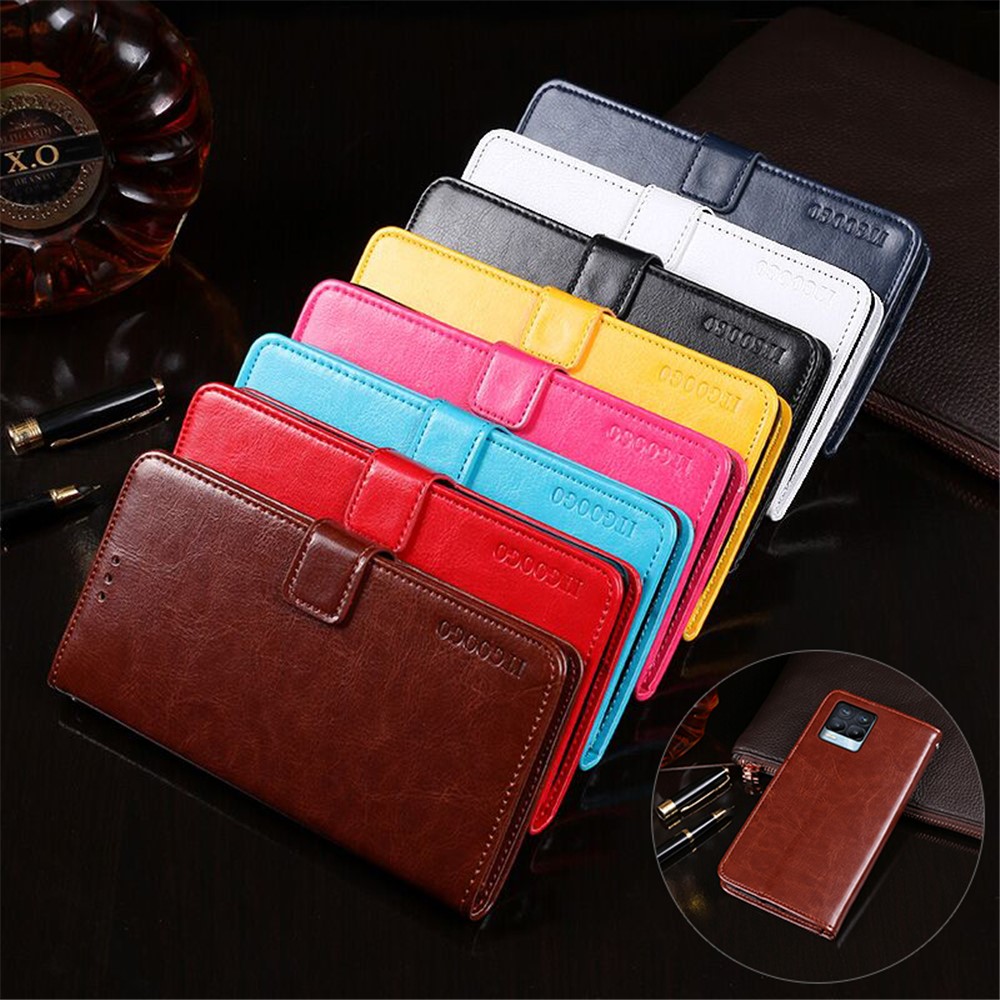 IDEWEI Folio Flip Crazy Horse Texture Leather Casing with Wallet Stand for Realme 8 Pro / Realme 8 - Brown-13