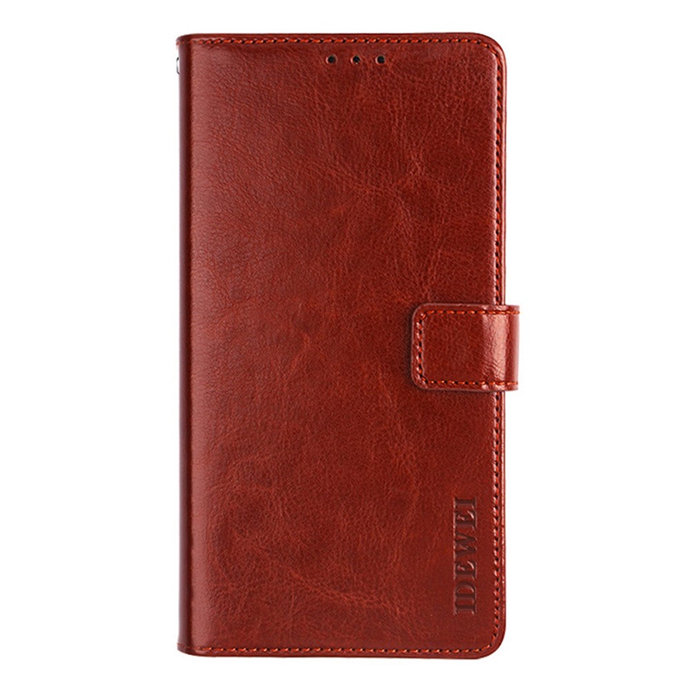 IDEWEI Folio Flip Crazy Horse Texture Leather Casing with Wallet Stand for Realme 8 Pro / Realme 8 - Brown-2