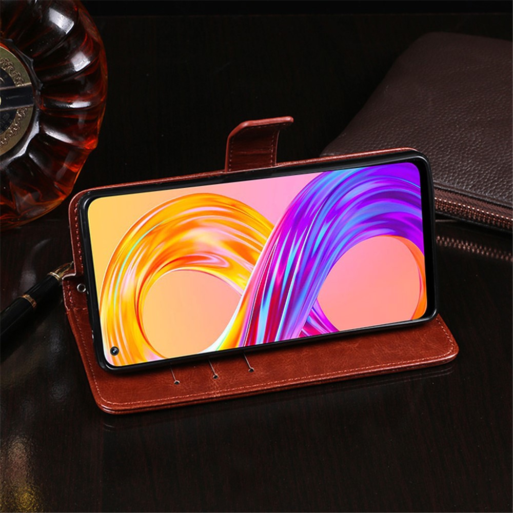 IDEWEI Folio Flip Crazy Horse Texture Leather Casing with Wallet Stand for Realme 8 Pro / Realme 8 - Brown-7