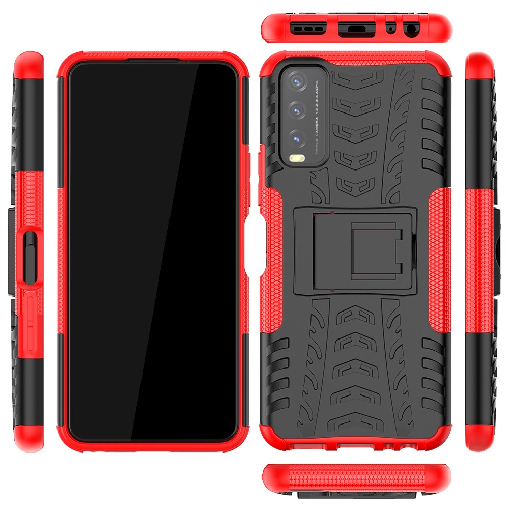 Kickstand Design 2-in-1 Tyre Pattern PC + TPU Combo Back Case for vivo Y20 / vivo Y20s / vivo Y11s / vivo Y12s - Red-2