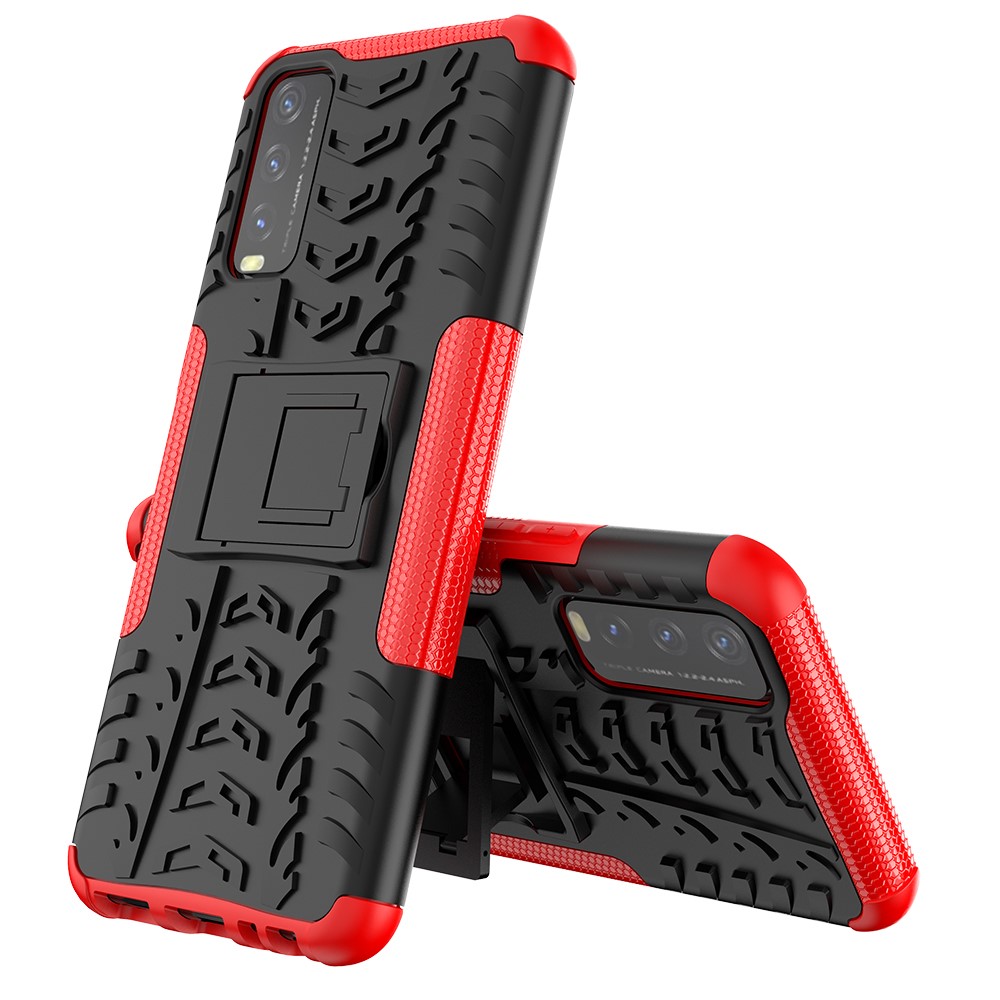 Kickstand Design 2-in-1 Tyre Pattern PC + TPU Combo Back Case for vivo Y20 / vivo Y20s / vivo Y11s / vivo Y12s - Red-3