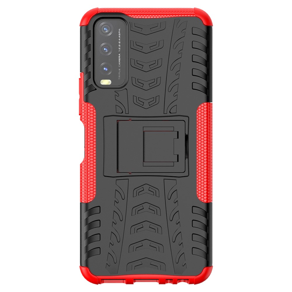 Kickstand Design 2-in-1 Tyre Pattern PC + TPU Combo Back Case for vivo Y20 / vivo Y20s / vivo Y11s / vivo Y12s - Red-4