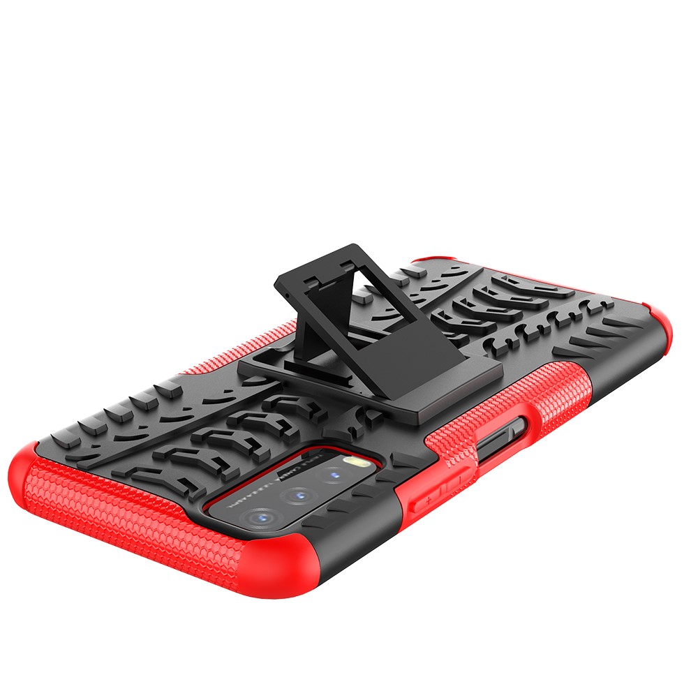Kickstand Design 2-in-1 Tyre Pattern PC + TPU Combo Back Case for vivo Y20 / vivo Y20s / vivo Y11s / vivo Y12s - Red-6