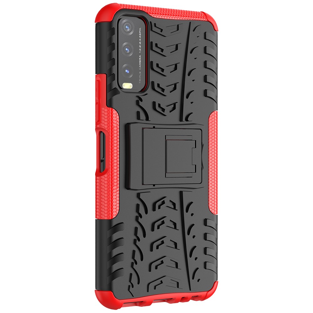 Kickstand Design 2-in-1 Tyre Pattern PC + TPU Combo Back Case for vivo Y20 / vivo Y20s / vivo Y11s / vivo Y12s - Red-7