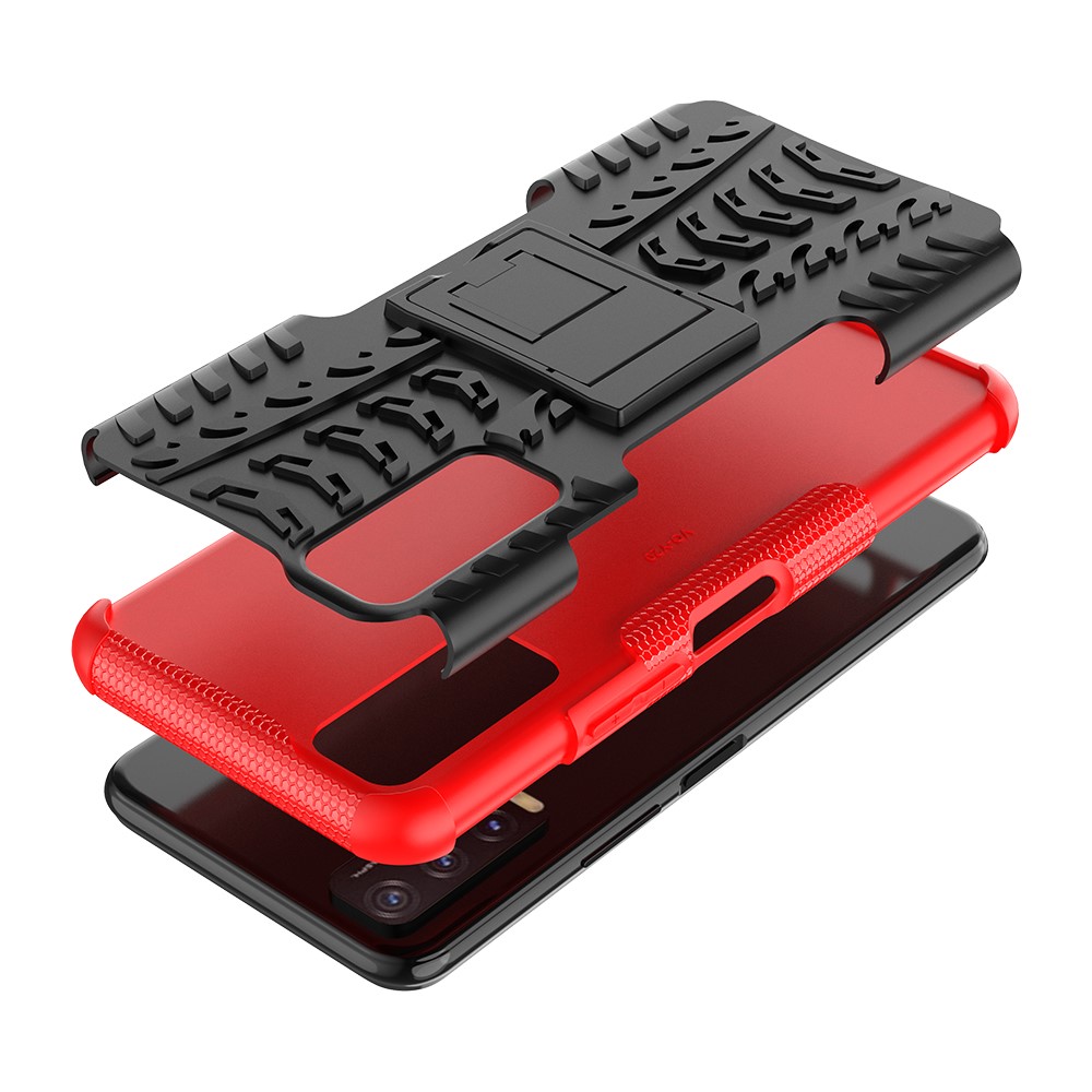 Kickstand Design 2-in-1 Tyre Pattern PC + TPU Combo Back Case for vivo Y20 / vivo Y20s / vivo Y11s / vivo Y12s - Red-9