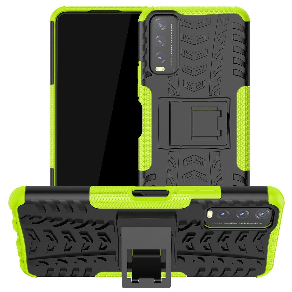 Kickstand Design 2-in-1 Tyre Pattern PC + TPU Combo Back Case for vivo Y20 / vivo Y20s / vivo Y11s / vivo Y12s - Green-1