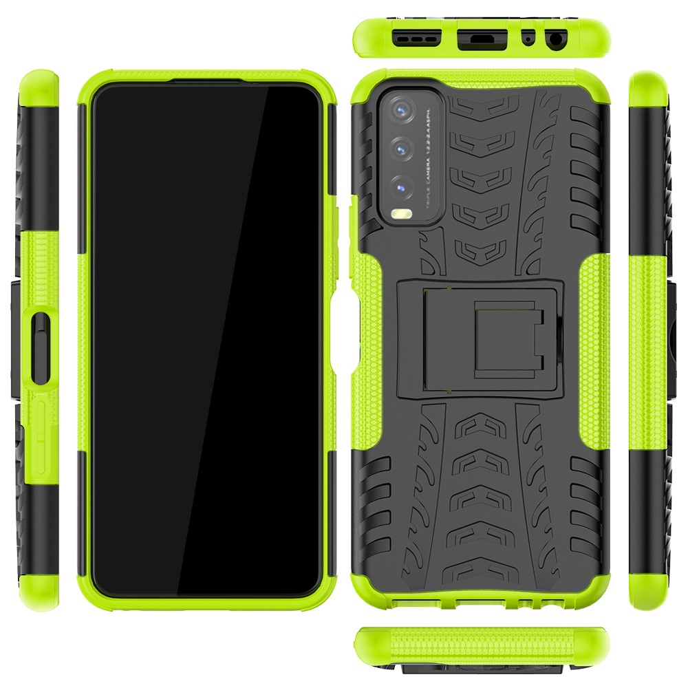 Kickstand Design 2-in-1 Tyre Pattern PC + TPU Combo Back Case for vivo Y20 / vivo Y20s / vivo Y11s / vivo Y12s - Green-2