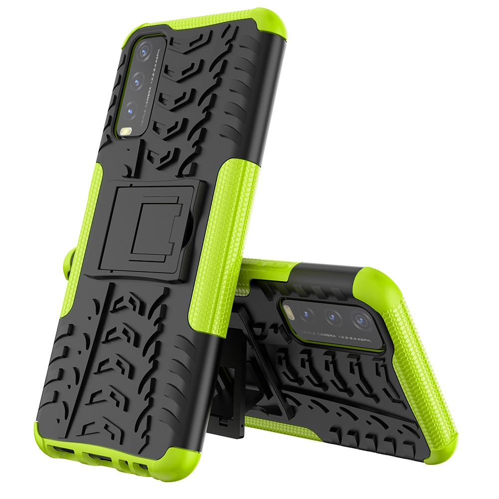 Kickstand Design 2-in-1 Tyre Pattern PC + TPU Combo Back Case for vivo Y20 / vivo Y20s / vivo Y11s / vivo Y12s - Green-3