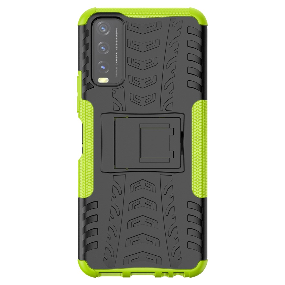 Kickstand Design 2-in-1 Tyre Pattern PC + TPU Combo Back Case for vivo Y20 / vivo Y20s / vivo Y11s / vivo Y12s - Green-4