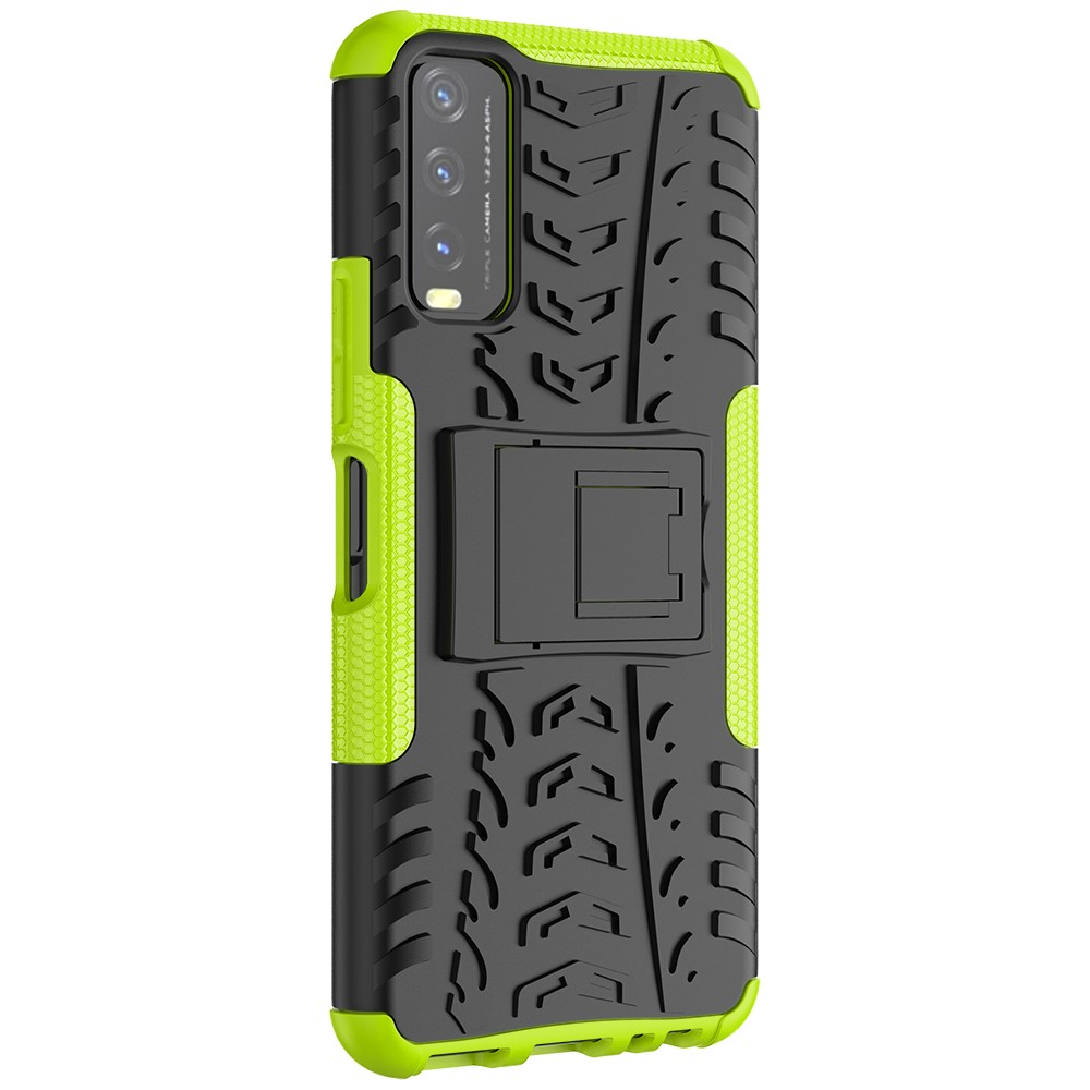 Kickstand Design 2-in-1 Tyre Pattern PC + TPU Combo Back Case for vivo Y20 / vivo Y20s / vivo Y11s / vivo Y12s - Green-7
