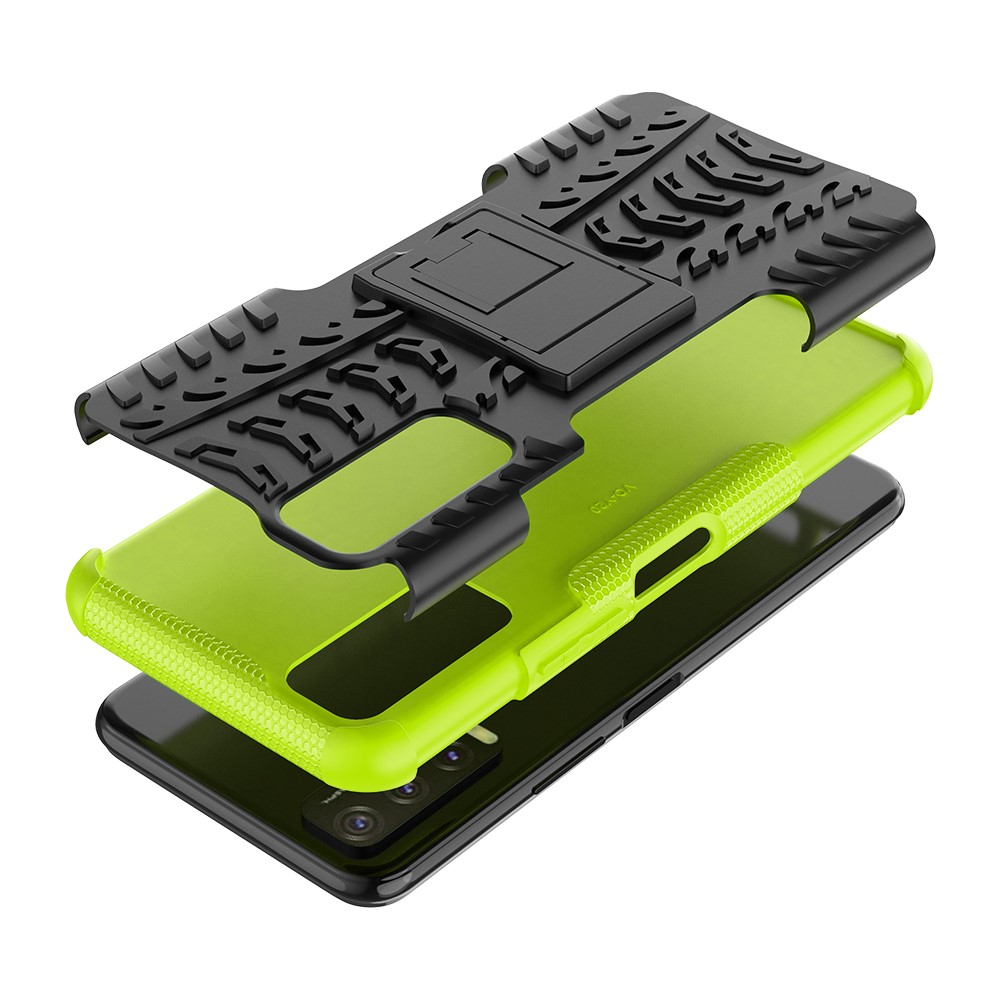 Kickstand Design 2-in-1 Tyre Pattern PC + TPU Combo Back Case for vivo Y20 / vivo Y20s / vivo Y11s / vivo Y12s - Green-9