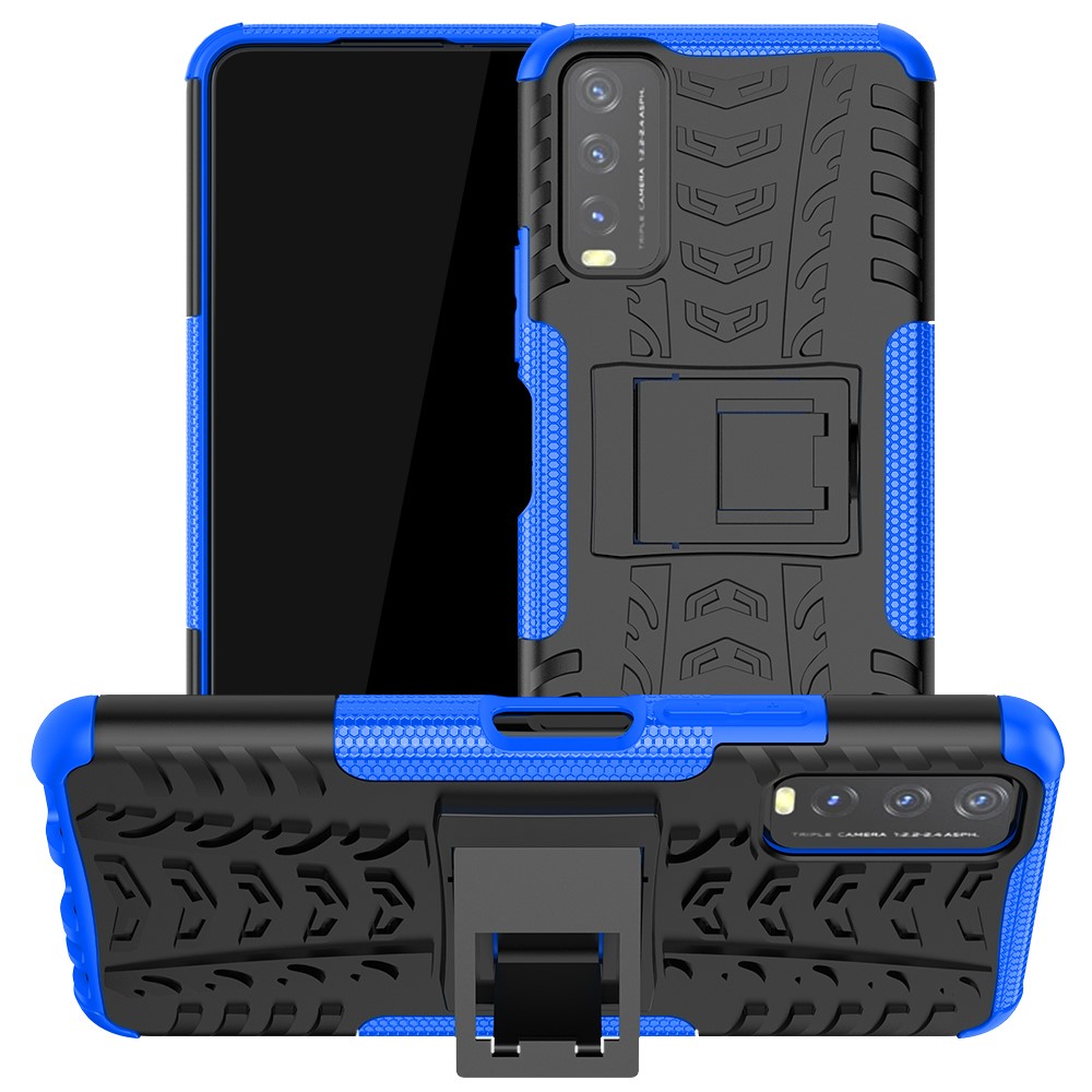 Kickstand Design 2-in-1 Tyre Pattern PC + TPU Combo Back Case for vivo Y20 / vivo Y20s / vivo Y11s / vivo Y12s - Blue-1