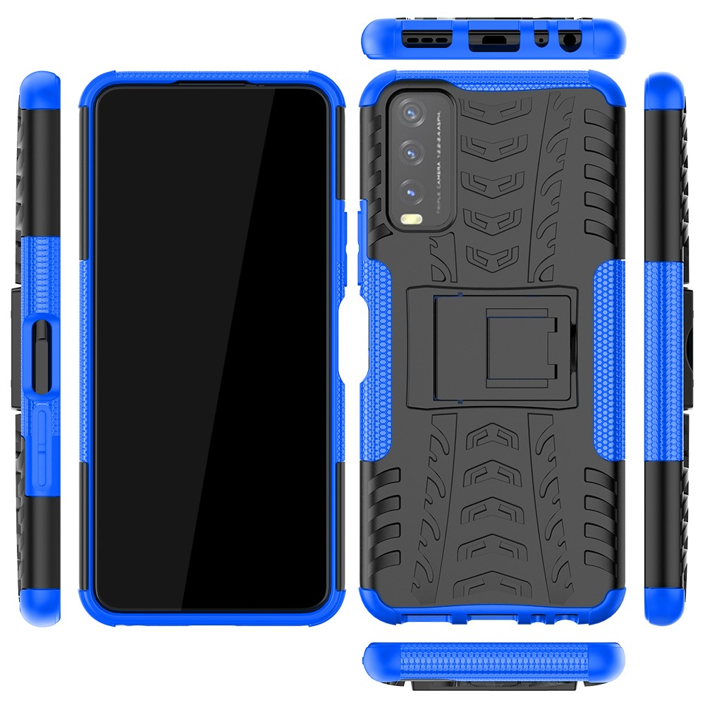 Kickstand Design 2-in-1 Tyre Pattern PC + TPU Combo Back Case for vivo Y20 / vivo Y20s / vivo Y11s / vivo Y12s - Blue-2