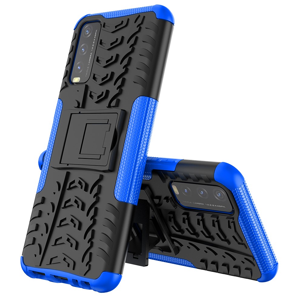 Kickstand Design 2-in-1 Tyre Pattern PC + TPU Combo Back Case for vivo Y20 / vivo Y20s / vivo Y11s / vivo Y12s - Blue-3