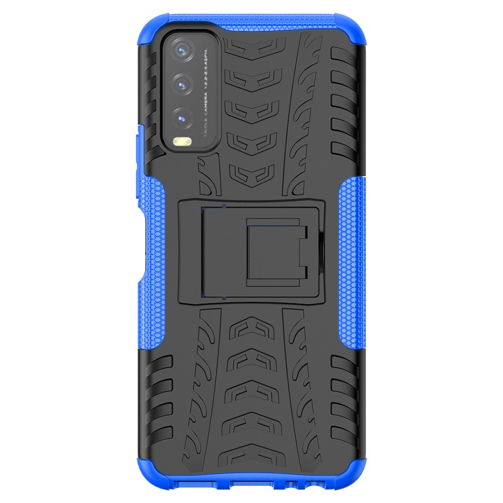 Kickstand Design 2-in-1 Tyre Pattern PC + TPU Combo Back Case for vivo Y20 / vivo Y20s / vivo Y11s / vivo Y12s - Blue-4