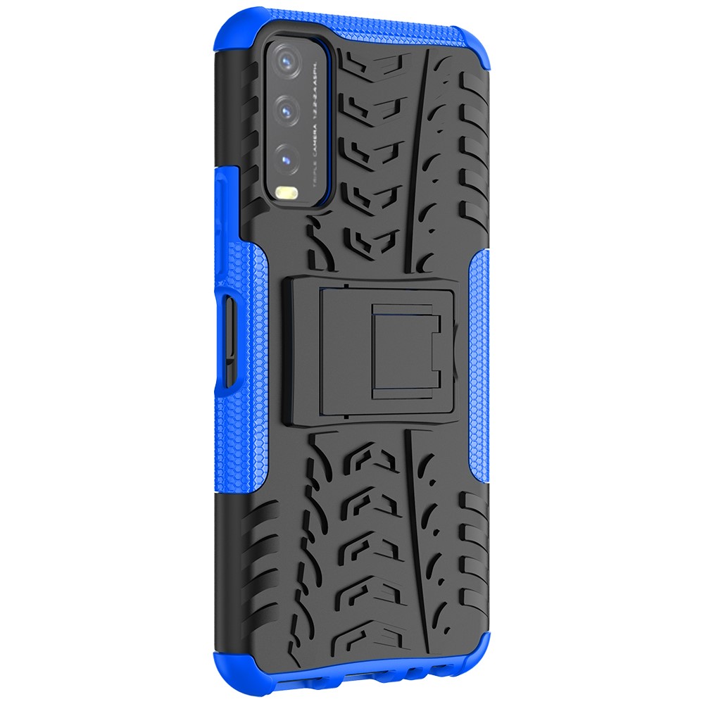 Kickstand Design 2-in-1 Tyre Pattern PC + TPU Combo Back Case for vivo Y20 / vivo Y20s / vivo Y11s / vivo Y12s - Blue-7