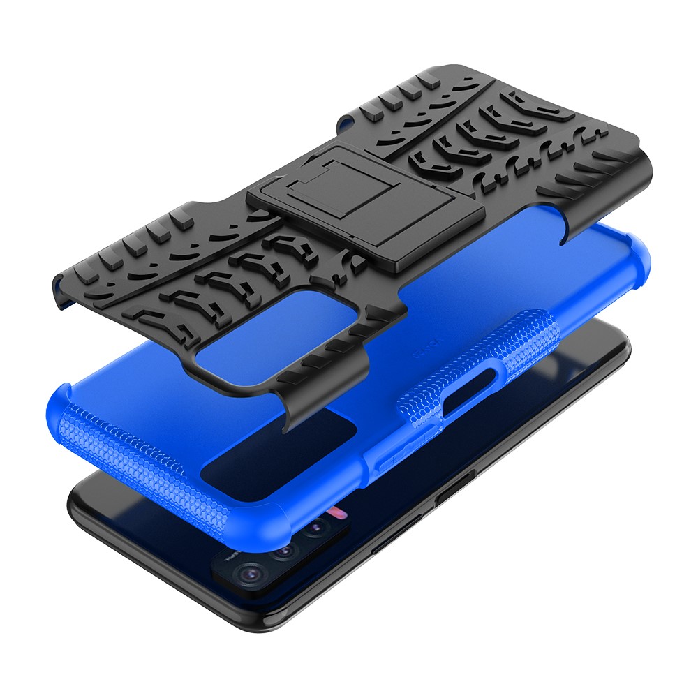 Kickstand Design 2-in-1 Tyre Pattern PC + TPU Combo Back Case for vivo Y20 / vivo Y20s / vivo Y11s / vivo Y12s - Blue-9